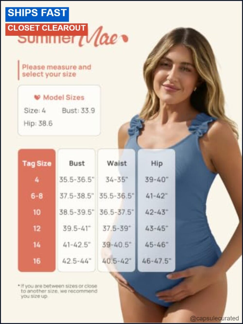 Maternity One Piece Swimsuit Ribbed Ruffle Adjustable Straps - Picture 5 of 6